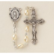 3 x 5mm Oval Faux Pearl Rosary w/Sterling Silver Ctr & Crucfix - Boxed 3 x 5mm Oval Faux Pearl Rosary w/Sterling Silver Ctr & Crucfix - Boxed