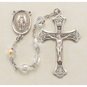 6 x 9mm Multi-Faceted Oval Tin Cut Crystal Rosary w/8mm Faceted O.F. Beads w/Sterling Silver Ctr & Crucfix - Boxed
