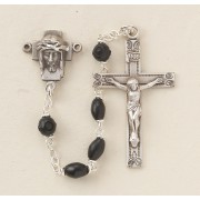 Black Oval Cocoa Rosary w/Sterling Silver Ctr & Crucfix - Boxed