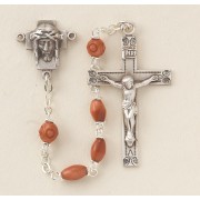 Brown Oval Cocoa Rosary w/Sterling Silver Ctr & Crucfix - Boxed