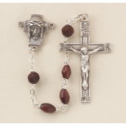 Maroon Oval Cocoa Rosary w/Sterling Silver Ctr & Crucfix - Boxed