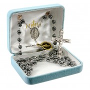 6mm Hematite Rosary w/Sterling Silver Ctr & Crucfix - Boxed