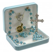 6mm Turquoise Finished Howlite Rosary w/Sterling Silver Ctr & Crucfix - Boxed