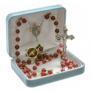 6mm Red Agate Rosary w/Sterling Silver Ctr & Crucfix - Boxed