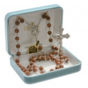 6mm Gold Sand Rosary w/Sterling Silver Ctr & Crucfix - Boxed