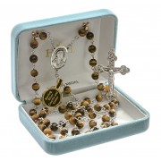 6mm Tiger Eye Rosary w/Sterling Silver Ctr & Crucfix - Boxed