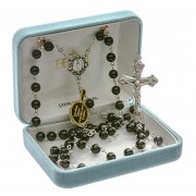 6mm Onyx Rosary w/Sterling Silver Ctr& Crucfix - Boxed
