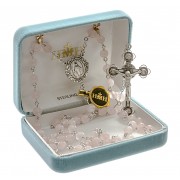 6mm Rose Quartz Rosary w/Sterling Silver Ctr & Crucfix - Boxed