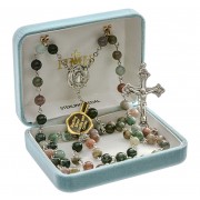 6mm India Agate Rosary w/Sterling Silver Ctr & Crucfix - Boxed