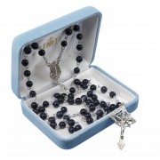 6mm Blue Gold Sand Rosary w/Sterling Silver Ctr & Crucfix - Boxed