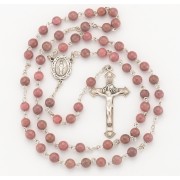 6mm Round Genuine Rhodonite Bead Rosary w/Sterling Silver Ctr & Crucfix - Boxed