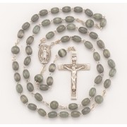 5 x 7mm Oval Grey Glass Bead Rosary w/Sterling Silver Ctr & Crucfix - Boxed 5 x 7mm Oval Grey Glass Bead Rosary w/Sterling Silver Ctr & Crucfix - Boxed