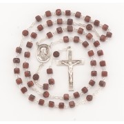 8mm Maroon Cube Cocoa Bead Rosary w/Sterling Silver Ctr & Crucfix - Boxed