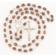 Genuine Walnut Oval Rosary w/Sterling Silver Ctr & Crucfix - Boxed