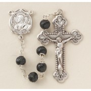 6mm Carved Round Black Boxwood Rosary w/ Sterling Silver Ctr & Crucfix - Boxed 6mm Carved Round Black Boxwood Rosary w/ Sterling Silver Ctr & Crucfix - Boxed