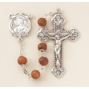 6mm Carved Round Brown Boxwood Rosary w/ Sterling Silver Ctr & Crucfix - Boxed 6mm Carved Round Brown Boxwood Rosary w/ Sterling Silver Ctr & Crucfix - Boxed