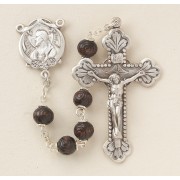 6mm Carved Round Maroon Boxwood Rosary w/ Sterling Silver Ctr & Crucfix - Boxed 6mm Carved Round Maroon Boxwood Rosary w/ Sterling Silver Ctr & Crucfix - Boxed