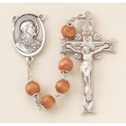 6mm Brown Round Wood Rosary w/Sterling Silver Ctr & Crucfix - Boxed