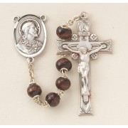 6mm Maroon Round Wood Rosary w/Sterling Silver Ctr & Crucfix - Boxed