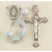 Oval Aqua Swirl Rosary w/Round O.F. Beads w/Sterling Silver Ctr & Crucfix - Boxed