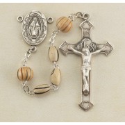5 x 7mm Oval Striped Olive Wood Rosary W /Round O.F. Beads w/Sterling Silver Ctr & Crucfix - Boxed 5 x 7mm Oval Striped Olive Wood Rosary W /Round O.F. Beads w/Sterling Silver Ctr & Crucfix - Boxed