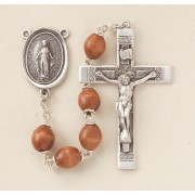 6 x 9mm Brown Oval Wood Rosary w/Sterling Silver Ctr & Crucfix - Boxed