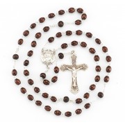 6 x 9mm Maroon Oval Wood Rosary w/Sterling Silver Ctr & Crucfix - Boxed