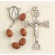 7 x 9 mm Brown Oval Carved "Beehive" Boxwood Rosary w/Sterling Silver Ctr & Crucfix - Boxed
