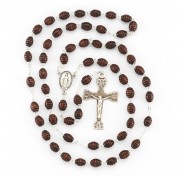 7 x 9 mm Maroon Oval Carved "Beehive" Boxwood Rosary w/Sterling Silver Ctr & Crucfix - Boxed
