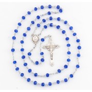 5mm Round Caribbean Blue Rosary w/Sterling Silver Ctr & Crucfix - Boxed