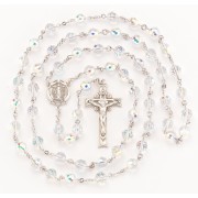 8mm Finest Fireball Crystal (AB) Rosary w/Sterling Silver Ctr & Crucfix - Boxed