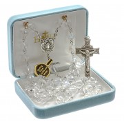 8mm Crystal Round Cut Rosary w/Sterling Ctr & Crucfix-(82/103) - Boxed