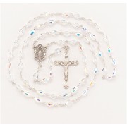 6 x 4mm Oval Finest Crystal Rosary w/Sterling Silver Ctr & Crucfix - Boxed