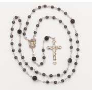 6mm Round Graphite Rosary with 8mm Striped Agate Bead O.F. Beads, w/Sterling Silver Ctr & Crucfix - Boxed