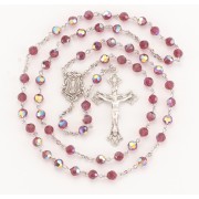6mm Ruby Finest Crystal Rosary w/Sterling Silver Ctr & Crucfix - Boxed
