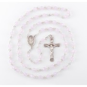 6mm Finest Rose Opal Rosary w/Sterling Silver Ctr & Crucfix - Boxed