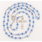 6mm Finest Sapphire Rosary w/Sterling Silver Ctr/Crucfix - Boxed