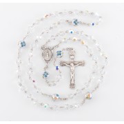 6mm Finest Crystal Rosary w/8mm Flower O.F. Beads, w/Sterling Silver Ctr & Crucfix - Boxed