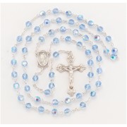 7mm Finest Light Sapphire Rosary w/Sterling Silver Ctr & Crucfix - Boxed