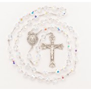 8mm Finest Crystal (AB) Rosary w/Sterling Silver Ctr & Crucfix - Boxed