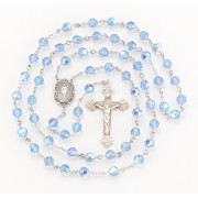 8mm Finest Light Sapphire (AB) Rosary w/Sterling Silver Ctr & Crucfix - Boxed
