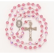 8mm Pink Finest (AB) Rosary w/Sterling Silver Ctr & Crucfix - Boxed