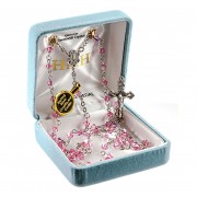 4mm Finest Pink Rondell Rosary w/Sterling Silver Ctr & Crucfix - Boxed 4mm Finest Pink Rondell Rosary w/Sterling Silver Ctr & Crucfix - Boxed
