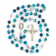 10mm Blue Agate Gemstone Rosary w/Sterling Ctr & Crucfix - Boxed 10mm Blue Agate Gemstone Rosary w/Sterling Ctr & Crucfix - Boxed