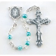 4mm Blue Freshwater Pearl Rosary w/Sterling Silver Ctr & Crucfix - Boxed 4mm Blue Freshwater Pearl Rosary w/Sterling Silver Ctr & Crucfix - Boxed