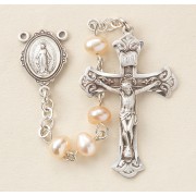 4mm Rose Fresh Water Pearl Rosary w/Sterling Silver Ctr & Crucfix - Boxed 4mm Rose Fresh Water Pearl Rosary w/Sterling Silver Ctr & Crucfix - Boxed