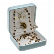 4mm Tiger Eye Rosary w/Sterling Silver Ctr & Crucfix - Boxed
