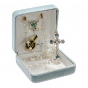 4mm Freshwater Pearl Rosary with Sterling Silver Flower Heart Enameled Ctr & Crucfix - Boxed 4mm Freshwater Pearl Rosary with Sterling Silver Flower Heart Enameled Ctr & Crucfix - Boxed