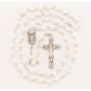 5mm White Freshwater Pearl Rosary w/Sterling Silver Ctr & Crucfix - Boxed