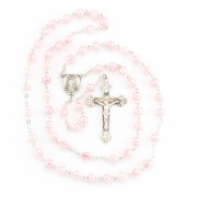 6mm Freshwater Pink Pearl Rosary w/Sterling Silver Ctr & Crucfix - Boxed